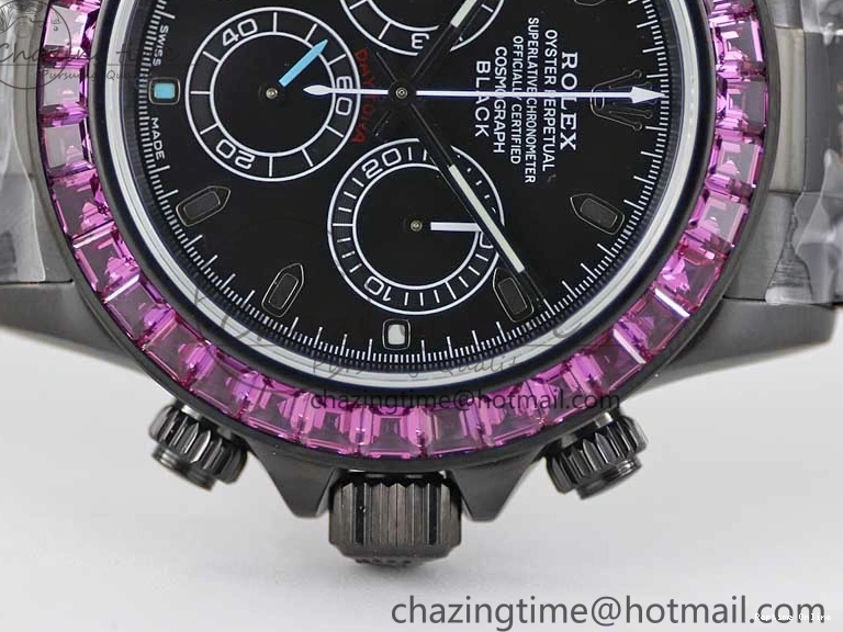 0223 Daytona All Black PVD TWF Best Edition Purple Diamonds Bezel Black Dial on PVD Bracelet SA Lightweight 2446